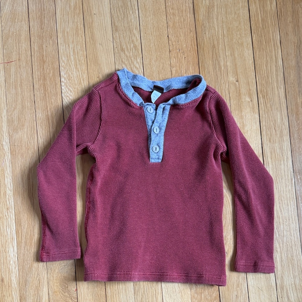 Tea Collection Long Sleeve Henley - Maroon and Gray